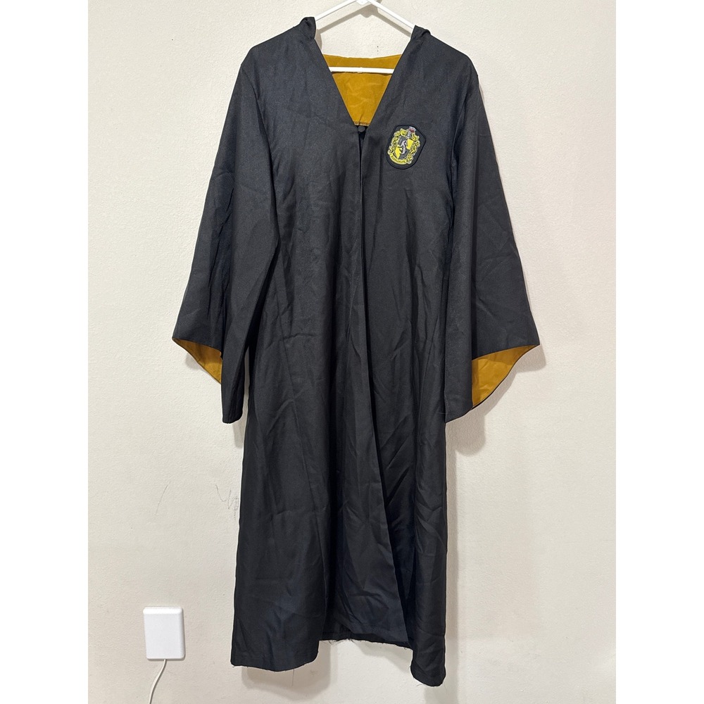 Harry Potter Hufflepuff Robe Adult Large Black Yellow Cosplay Costume 49" long